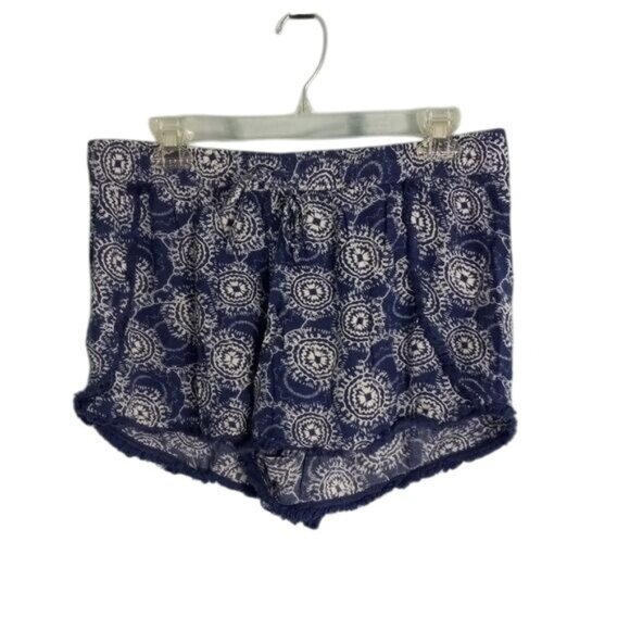 Chip & Pepper Size M Shorts Womens Blue Boho Mandela Print Fringe Elastic Waist - Picture 1 of 6